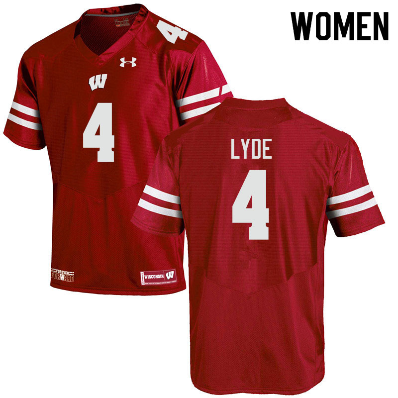Women #4 A'Khoury Lyde Wisconsin Badgers College Football Jerseys Sale-Red